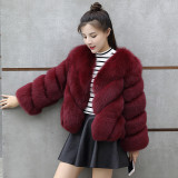 Women Stitching Imitation Fox Fur Coats 00516