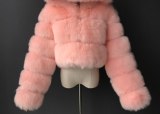 Women Faux Fox Fur Coat Faux Rabbit Fur Collar Warm Coats 00014556