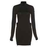 Women New Skinny Solid Long Sleeve Sexy Knitted Stitching Club Dresses K21D04498109