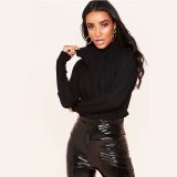 Women Round Neck Long Sleeve Solid Stripe Sweater