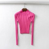 Women Round Neck Long Sleeve Solid Stripe Sweater