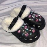 Autumn and Winter Cartoon Fleece-Lined Plush Warm Hole Shoes