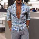 Men Fashion Long Sleeve Print Shirts Tops