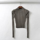 Women Round Neck Long Sleeve Solid Stripe Sweater