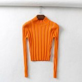 Women Round Neck Long Sleeve Solid Stripe Sweater