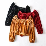 Vintage Sexy Women's Square Neck Long-sleeved Velvet Small Shirt Top YLX294-23589Z91425Z