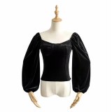 Vintage Sexy Women's Square Neck Long-sleeved Velvet Small Shirt Top YLX294-23589Z91425Z