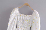White Elastic Waist Women blouse Vintage Long Sleeve embroidery Tops GLD6273-56559610ZZ