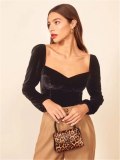 Vintage Sexy Women's Square Neck Long-sleeved Velvet Small Shirt Top YLX294-23589Z91425Z