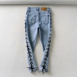Women High Waist Side Straps Hollow Jeans Pant Pants