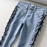 Women High Waist Side Straps Hollow Jeans Pant Pants