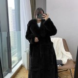 Women's Mid-Length Faux Fur Winter Fashion Loose Belt Long Sleeve Thick Warm Coats A3041#