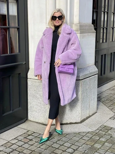 Autumn Winter Women Fashion Chic Purple Teddy Coats