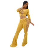 Women Bandage Two Pcs One Set Tops With Bottom Pants Outfit Outfits S17788