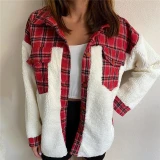 Women Single Breasted Autumn Warm Stitching Pocket Jacket Print Blouse Coats
