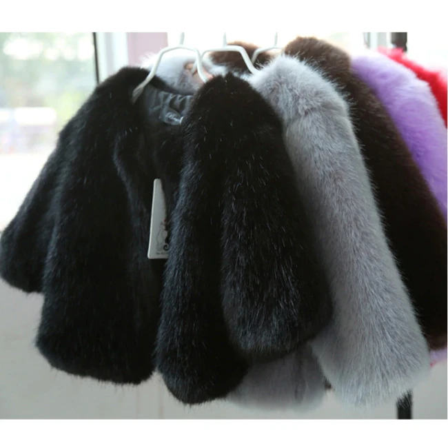Girls Wool Jacket Fur Elegant Thick Warm Faux Fur Coats 06WT0112