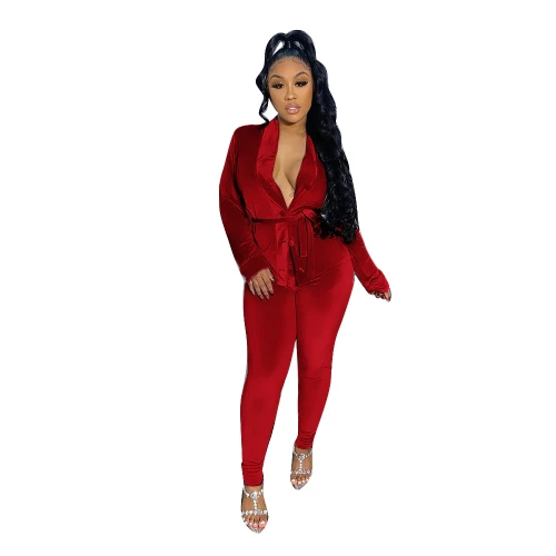 Women Two Pcs One Set Tops With Bottom Pants Outfit Outfits D8006576