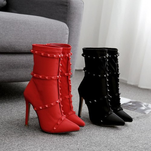 Fashion Women 11.5cm High Heels Fetish Rivets Silk Sock Boots wyy2019090909110