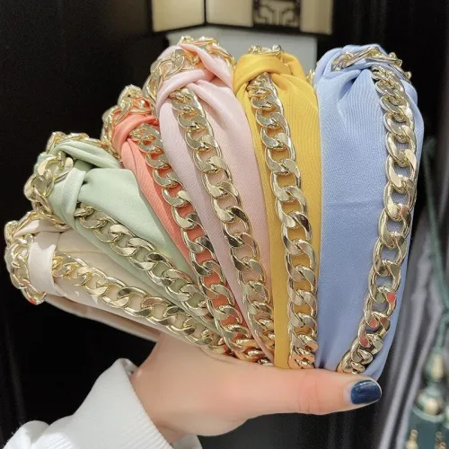 Fashion Wide Side Women Shining Gold Chain Headbands G13647