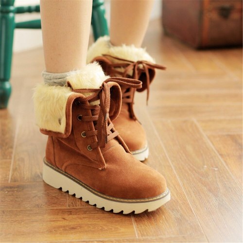 Women Winter Warm Lace Up Fur Ankle Snow Boots 20170320gy298109