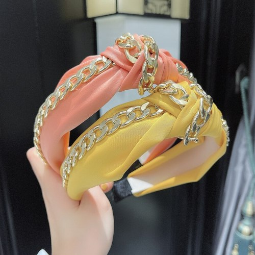 Fashion Wide Side Women Shining Gold Chain Headbands G13647