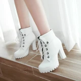 Women Lace Up Autumn Winter Square High Heels Ankle Boots  wyy202004270213