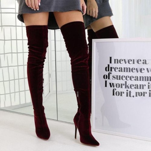 Women Pointed Toe Over The Knee High Heels Boots wyy201908210819