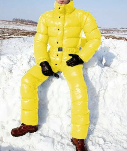 Men's Solid Color Warm Jumpsuits Parkas Winter Snow Stand Collar Thick Coats E9S55061