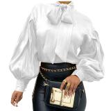 Women Solid Color Vintage Style Stand Collar Long Sleeve Shirt Tops FC81526