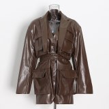 Women's Pocket Waist Mid-Length Loose Jacket Coats OF2464859