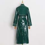 Women's Fashion Bright Face Waist Belt Mid Length PU Leather Coats TJA63201829
