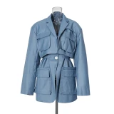 Women's Pocket Waist Mid-Length Loose Jacket Coats OF2464859