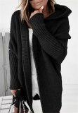 Women Loose Stitching Hooded Knitted Cardigan Sweater 210112