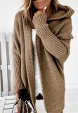 Women Loose Stitching Hooded Knitted Cardigan Sweater 210112