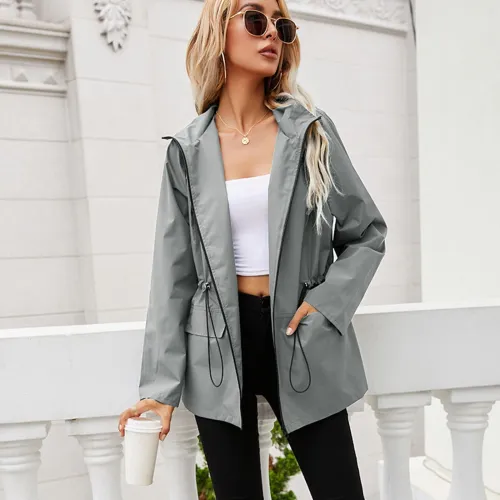 Women's Hooded Windproof Waterproof Raincoat Zipper Coats 932132