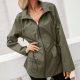 Women's Hooded Windproof Waterproof Raincoat Zipper Coats 932132