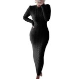 Women Long Sleeve Fall Fashion Warm Round Neck Sweaters Dresses 280819