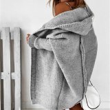 Women Loose Stitching Hooded Knitted Cardigan Sweater 210112