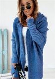 Women Loose Stitching Hooded Knitted Cardigan Sweater 210112