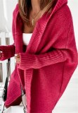 Women Loose Stitching Hooded Knitted Cardigan Sweater 210112