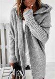 Women Loose Stitching Hooded Knitted Cardigan Sweater 210112