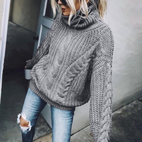 Women's Knit Vintage Twist Winter High-Neck Sweater 12334