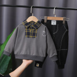 Kids Autumn Long Sleeve Smile Two Pcs One Set Tops With Bottom Pants Outfit Outfits XY-2100213