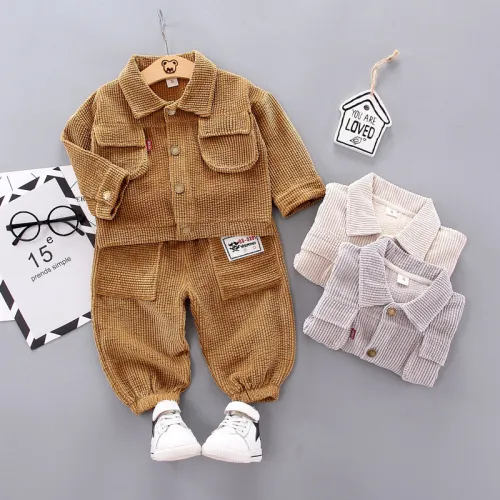 Autumn Baby Boy Lapel Two Pcs One Set Tops With Bottom Pants Outfit Outfits 0143344