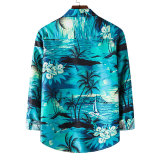 Men Flower Print Long Sleeve Shirt Tops CS5061
