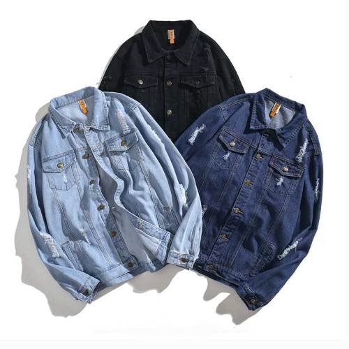 Men's Spring Autumn Hole Fashion Jeans Jacket Coats 180112
