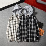 Men Autumn Casual Plaid Shirts Long Sleeve Hooded Blouse Jacet Coats 1619210