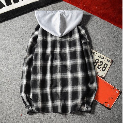 Men Autumn Casual Plaid Shirts Long Sleeve Hooded Blouse Jacet Coats 1619210