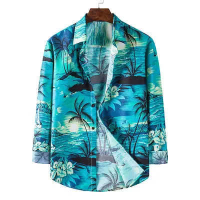Men Flower Print Long Sleeve Shirt Tops CS5061