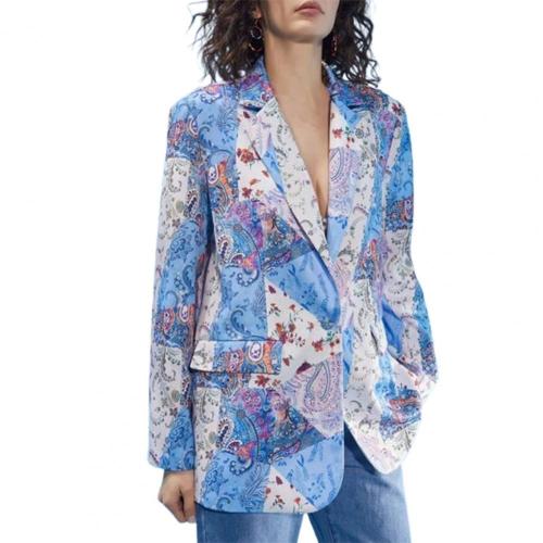 Women Turn-Down Collar Colorful Floral Printed Coats 206374#